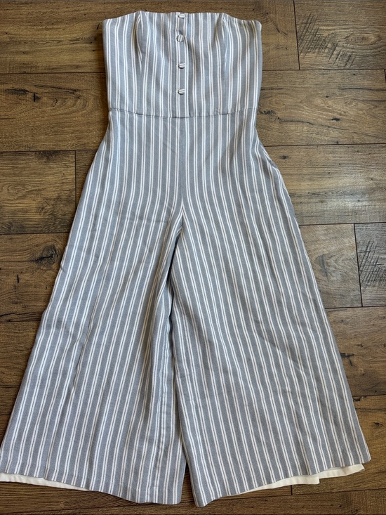 Club Monaco Pants - Club Monaco Alberrtah Strapless Striped Wide Leg Jumpsuit Blue White Size 4